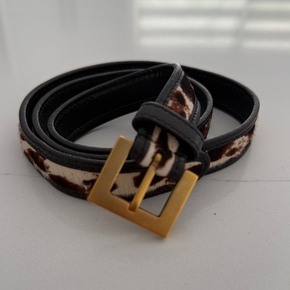 Dolce & Gabbana Black/Beige Leopard Print Calfhair and Leather Buckle Belt